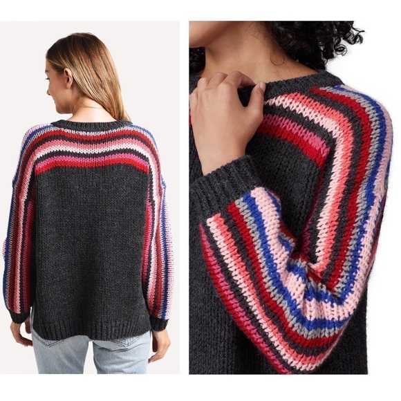 XIRENA Alpaca Blend 90s Colorblock Stripe Après Ski Pullover Crewneck‎ Sweater S - Picture 7 of 8